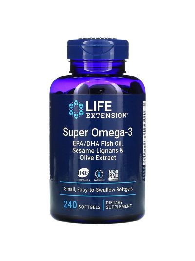 Life Extension Super Omega-3 EPA/DHA m. Sesamlignan + Olivenextrakt 240 Softgels