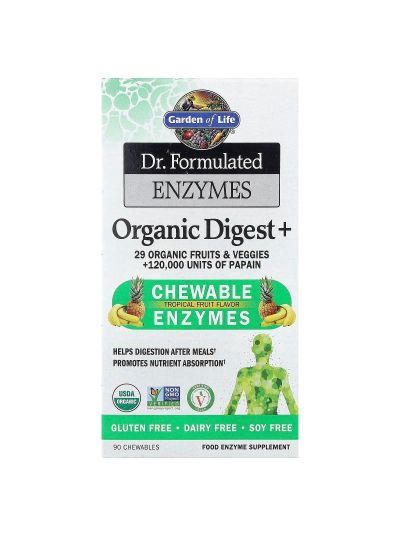Garden of Life, Dr Formulated Enzymes, Organic Digest+, Tropical Fruit, 90 Chewables