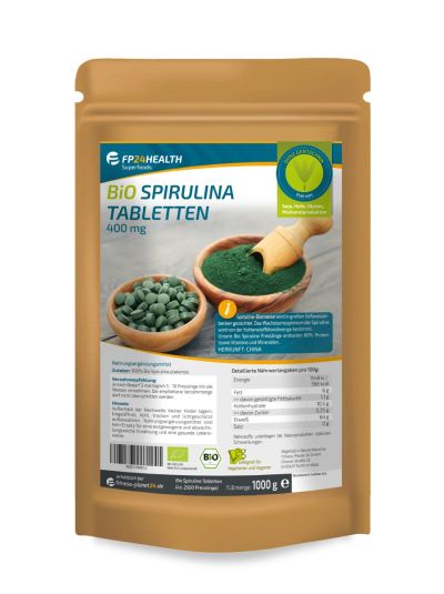 FP24 Health Organic Spirulina Tablets 400mg - 1kg - Platensis Algae - Organically Grown - 1000g