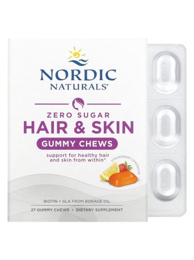 Nordic Naturals, Zero Sugar Hair & Skin, Strawberry Lemonade, 27 Gummy Chews