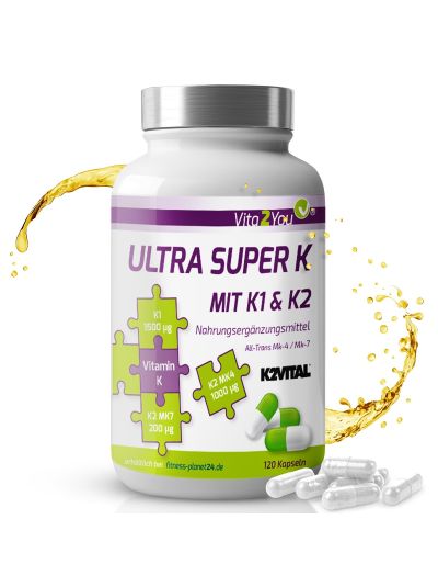 Vita2You Ultra Super K - 120 Kapseln - 2700mcg Vitamin K - Vitamin K2 und K1 - Hochdosiert