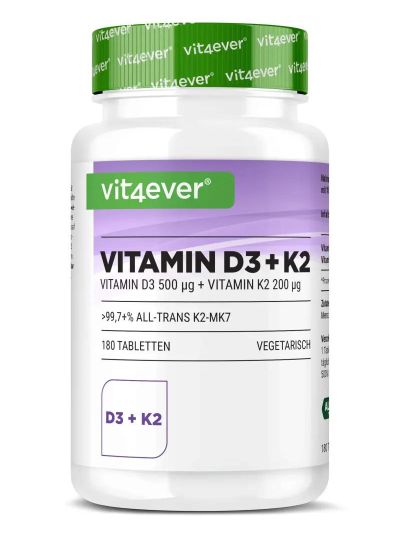 Vit4ever Vitamin D3 20.000 I.E. + Vitamin K2 200 mcg - 180 Tabletten