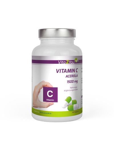 Vita2You Vitamin C Acerola - 180 capsules - Natural Vit C - High dosage - 750mg Acerola cherry