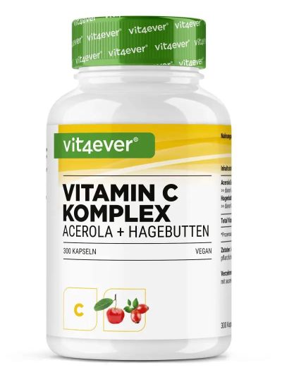 Vit4ever Vitamin C Komplex (Acerola+Rosehips), 300 capsules