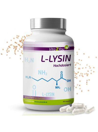 Vita2You L-Lysine 1200mg - 365 Capsules - 1000mg pure lysine per day - no additives - High dosage