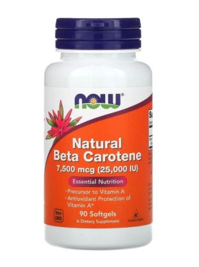 NOW FOODS VITAMIN A (AS NATURAL BETA CAROTINE) 25,000 IU, 90 SOFTGEL CAPSULES