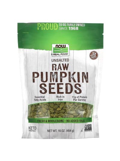 NOW Foods, Real Food, Raw Pumpkin Seeds, Unsalted, 454 g