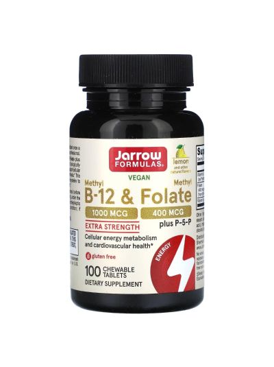 Jarrow Formulas B12, B6 (P-5-P) & Folate, Lemon Flavor, 100 Lozenges