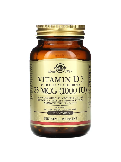 Solgar, Vitamin D3 (Cholecalciferol), 25 mcg (1,000 IU), 100 Softgels
