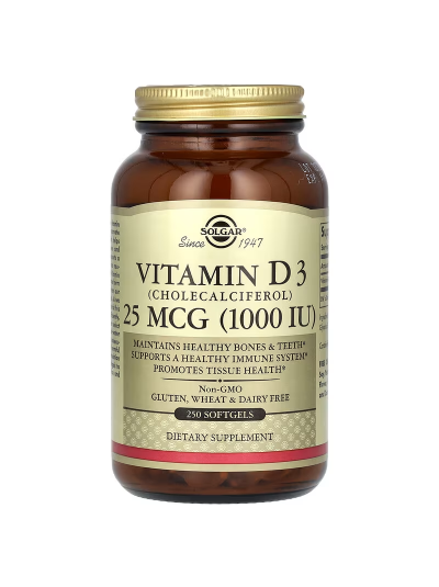 Solgar, Vitamin D3 (Cholecalciferol), 25 mcg (1,000 IU), 250 Softgels