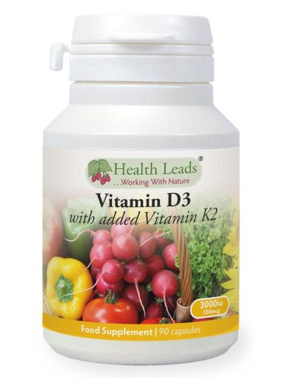 HEALTH LEADS VITAMIN D3 3000 IU AND VITAMIN K2 100 MCG HYPOALLERGENIC 90 CAPS