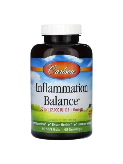 Carlson Inflammation Balance D3 + Omegas, Natural Lemon, 2,000 IU, 90 Soft Gels