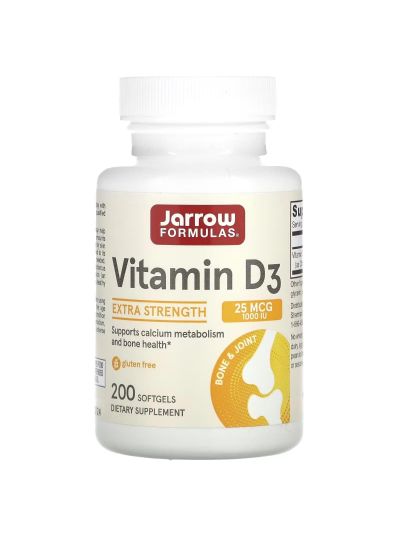 Jarrow Formulas Vitamin D3, Cholecalciferol, 25 mcg (1,000 IU), 200 Softgels