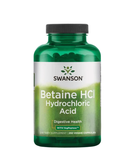Swanson Premium- Betaine HCl Hydrochloric Acid with VegPeptase 250 vege capsules