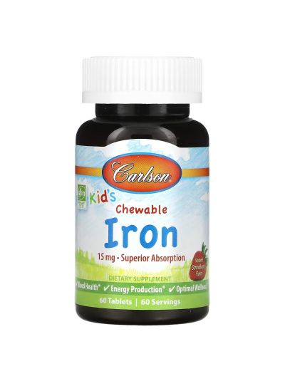 Carlson Kid's, Chewable Iron, Natural Strawberry Flavor, 15 mg, 60 Tablets