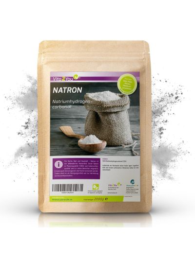 Vita2You Natron Pulver 2kg - Natriumhydrogencarbonat - natriumbicarbonat - Premium Qualität