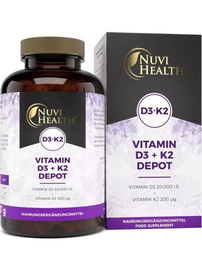Nuvi Vitamin D3 20,000 + K2 200mcg DEPOT - 180 tablets