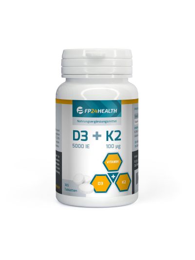 FP24 Health Vitamin D3+K2 - Vitamin D3 5000IE - Vitamin K2 100μg - 365 tablets