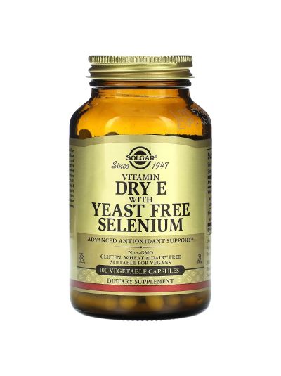 Solgar, Vitamin E in dry form with yeast-free selenium, 100 vegetable capsules