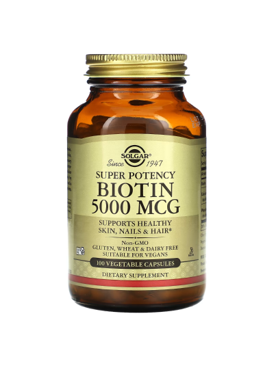 Solgar, Biotin, 5,000 mcg, 100 vegetarian capsules