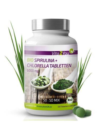 Vita2You Organic Spirulina + Chlorella Superfood Algae 500 Tablets