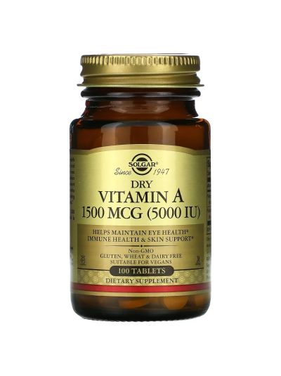 Solgar, Dry Vitamin A, 1.500 mcg (5.000 IU), 100 Tabletten